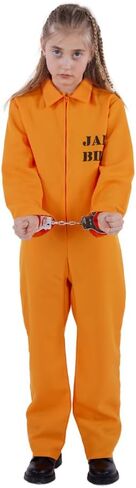 Party Expert Prisoner Costume for Kids, Orange Inmate Jumpsuit Jailbird Outfit for Halloween in Kuwait