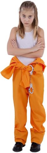 Party Expert Prisoner Costume for Kids, Orange Inmate Jumpsuit Jailbird Outfit for Halloween in Kuwait