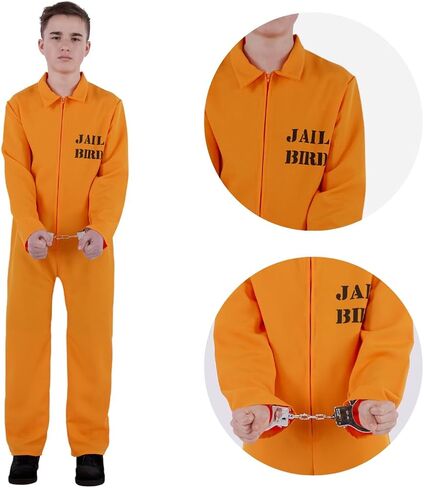 Party Expert Prisoner Costume for Kids, Orange Inmate Jumpsuit Jailbird Outfit for Halloween in Kuwait