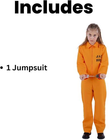 Party Expert Prisoner Costume for Kids, Orange Inmate Jumpsuit Jailbird Outfit for Halloween in Kuwait