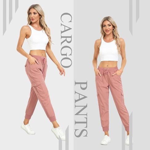 MISS MOLY Women's Hiking Cargo Pants Joggers Lightweight Quick Dry Casual Sweatpants Elastic Waist Button Pockets in Saudi Arabia
