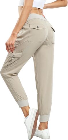 MISS MOLY Women's Hiking Cargo Pants Joggers Lightweight Quick Dry Casual Sweatpants Elastic Waist Button Pockets in Kuwait