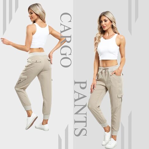 MISS MOLY Women's Hiking Cargo Pants Joggers Lightweight Quick Dry Casual Sweatpants Elastic Waist Button Pockets in Kuwait
