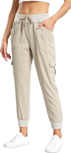 MISS MOLY Women's Hiking Cargo Pants Joggers Lightweight Quick Dry Casual Sweatpants Elastic Waist Button Pockets in Kuwait