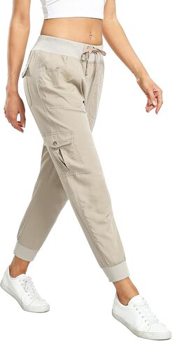 MISS MOLY Women's Hiking Cargo Pants Joggers Lightweight Quick Dry Casual Sweatpants Elastic Waist Button Pockets in Kuwait