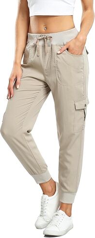 MISS MOLY Women's Hiking Cargo Pants Joggers Lightweight Quick Dry Casual Sweatpants Elastic Waist Button Pockets in Kuwait