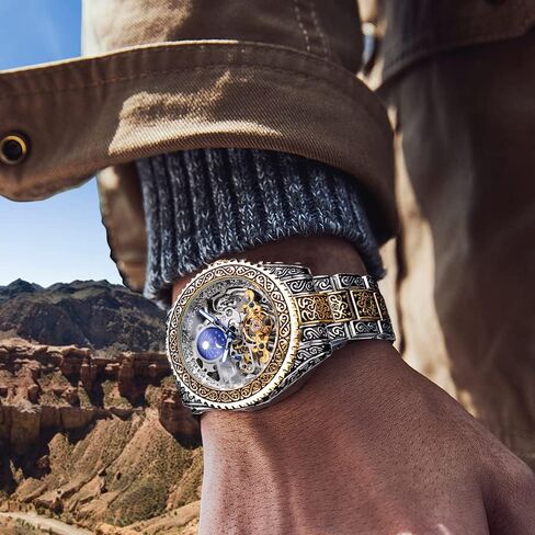 Forsining Vintage Watch Father's Day Gifts from Daughter/Wife Engraved Automatic Self-Wind Mechanical Big Dial Luminous Moon Phase Golden Hollow Tattoo Pattern Wrist Watches Birthday Gifts for men, Fathers Day in Saudi Arabia