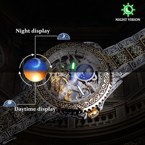 Forsining Vintage Watch Father's Day Gifts from Daughter/Wife Engraved Automatic Self-Wind Mechanical Big Dial Luminous Moon Phase Golden Hollow Tattoo Pattern Wrist Watches Birthday Gifts for men, Fathers Day in Saudi Arabia