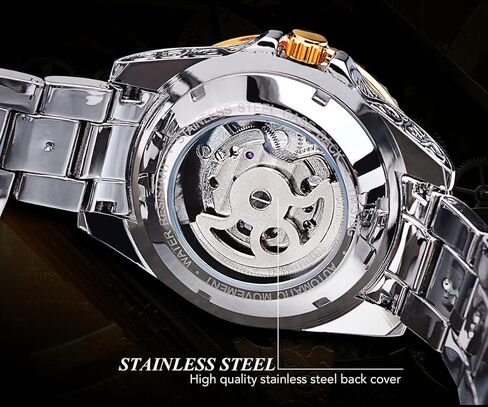 Forsining Vintage Watch Father's Day Gifts from Daughter/Wife Engraved Automatic Self-Wind Mechanical Big Dial Luminous Moon Phase Golden Hollow Tattoo Pattern Wrist Watches Birthday Gifts for men, Fathers Day in Saudi Arabia