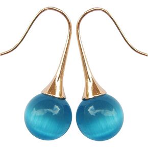 Navachi 18k Yellow Gold Plated Pink Ball Opal Agate Az1568e Dangle Drop Earrings