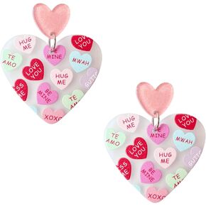 Heart Earrings for Women Girls,Love Heart Dangle Earrings Red Pink Acrylic Lucite Arch Love Earrings for Her Mother's day Valentine's Day Girlfriends Gifts