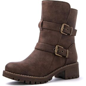 GLOBALWIN Women's Fur Boots Fashion Combat Ankle Boots For Women
