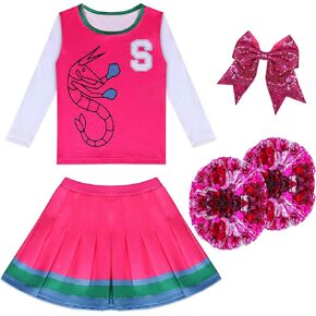Zombies Cheerleader Costume for Girls Rose Dress Two Cheerleader Pom Poms Matching Hair Rope in Saudi Arabia