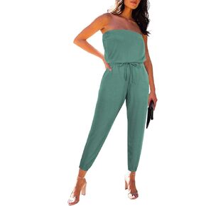 Fixmatti Women Tube Top Romper Strapless Bandeau Cold Shoulder Jumpsuit Outfits in Kuwait