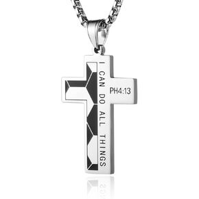 HZMAN Basketball Football Soccer Cross Pendant, I CAN DO All Things Strength Bible Verse Stainless Steel Necklace in Kuwait
