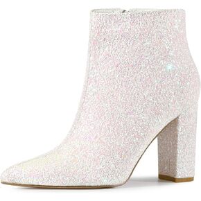 Perphy Women's Chunky Heels Ankle Boots Glitter | Sparkly, Fall/Winter, Zip up, Wedding Party Dress Shoes, Evening, Date Night with Dresses, Jeans in Saudi Arabia