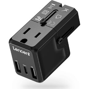 International Travel Power Adapter, LENCENT Mini All-in-One Charger, PD 20W&QC 3.0 Type-C Wall Charger, European Plug Adaptor, Universal Outlet Converter, for US to UK, Japan, EU Europe, Type A/I/G/C