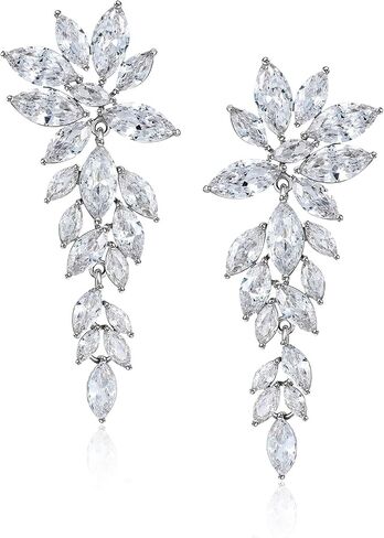 SWEETV Wedding Earrings for Brides Women Bridesmaid, Cubic Zirconia Chandelier Dangle Drop Bridal Earrings for Wedding Prom in Saudi Arabia