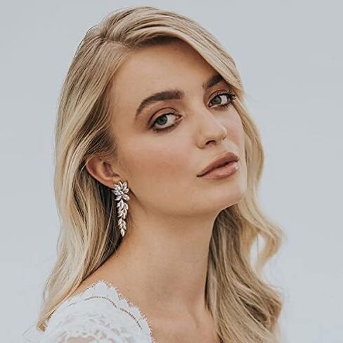 SWEETV Wedding Earrings for Brides Women Bridesmaid, Cubic Zirconia Chandelier Dangle Drop Bridal Earrings for Wedding Prom in Saudi Arabia