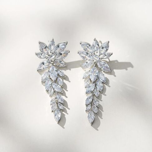 SWEETV Wedding Earrings for Brides Women Bridesmaid, Cubic Zirconia Chandelier Dangle Drop Bridal Earrings for Wedding Prom in Saudi Arabia