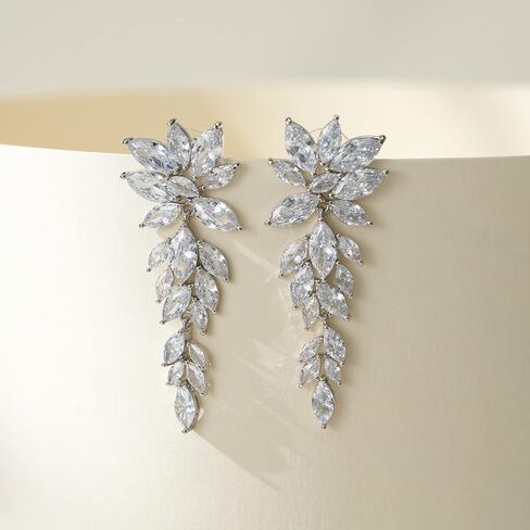 SWEETV Wedding Earrings for Brides Women Bridesmaid, Cubic Zirconia Chandelier Dangle Drop Bridal Earrings for Wedding Prom in Saudi Arabia
