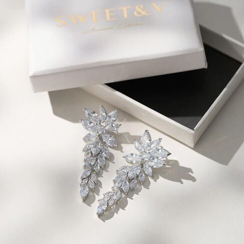 SWEETV Wedding Earrings for Brides Women Bridesmaid, Cubic Zirconia Chandelier Dangle Drop Bridal Earrings for Wedding Prom in Saudi Arabia
