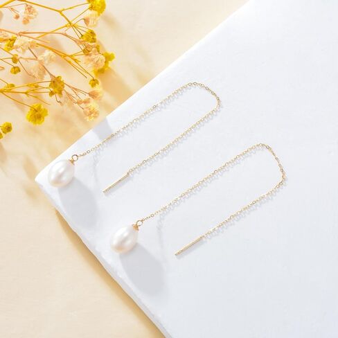 14K Gold Pearl/Sunflower/Celtic Knot/Cat/Witches Heart Earrings Pearl Jewelry Cultured Freshwater Pearl Gifts for Women Girls Mother's Day Gift for Wife in Kuwait