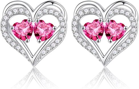 Iefil Mothers Day Gifts - 925 Sterling Silver Heart Birthstone Stud Earrings for Women Anniversary Valentines Gifts for Her Christmas Birthday Gifts for Women Wife Girlfriend Mom Teen Girls in Kuwait