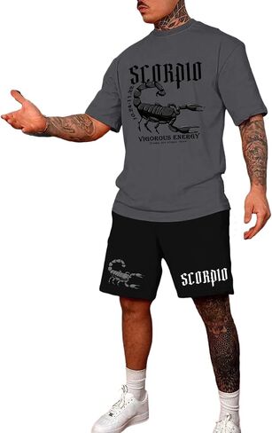 GORGLITTER Men's 2pc Graphic Shorts Set Tracksuits Short Sleeve Tee Drawstring Pocket Shorts Set in Saudi Arabia