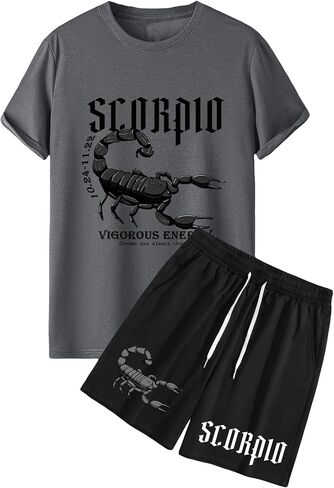 GORGLITTER Men's 2pc Graphic Shorts Set Tracksuits Short Sleeve Tee Drawstring Pocket Shorts Set in Saudi Arabia