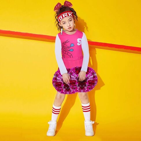 Zombies Cheerleader Costume for Girls Rose Dress Two Cheerleader Pom Poms Matching Hair Rope in Saudi Arabia