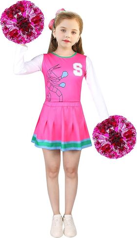 Zombies Cheerleader Costume for Girls Rose Dress Two Cheerleader Pom Poms Matching Hair Rope in Saudi Arabia