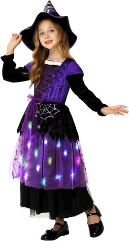 زي الساحرة للهالوين للفتيات الصغار، زي ساحرة مضيء، فستان ساحرة لامع للأطفال، حفلة تنكرية in Kuwait