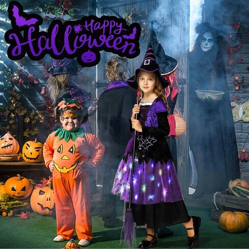 زي الساحرة للهالوين للفتيات الصغار، زي ساحرة مضيء، فستان ساحرة لامع للأطفال، حفلة تنكرية in Kuwait