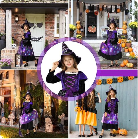 زي الساحرة للهالوين للفتيات الصغار، زي ساحرة مضيء، فستان ساحرة لامع للأطفال، حفلة تنكرية in Kuwait
