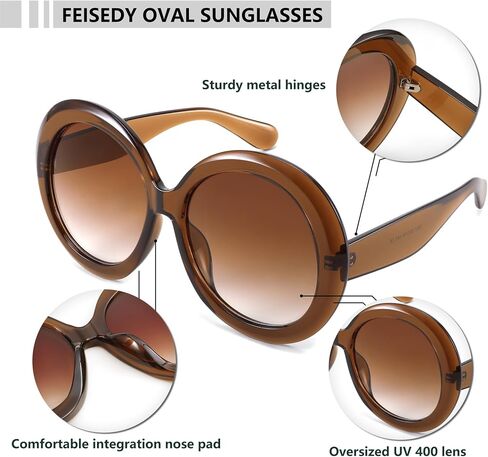 FEISEDY Oval Oversized Trendy Sunglasses Women Men Stylish Retro Big Frame Vacation Sun Glasees UV400 Protection B0017 in Saudi Arabia