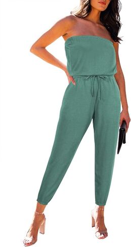 Fixmatti Women Tube Top Romper Strapless Bandeau Cold Shoulder Jumpsuit Outfits in Kuwait