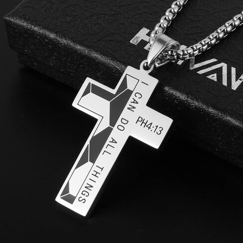 HZMAN Basketball Football Soccer Cross Pendant, I CAN DO All Things Strength Bible Verse Stainless Steel Necklace in Kuwait