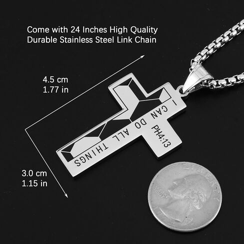 HZMAN Basketball Football Soccer Cross Pendant, I CAN DO All Things Strength Bible Verse Stainless Steel Necklace in Kuwait