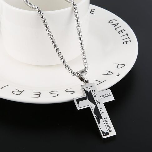 HZMAN Basketball Football Soccer Cross Pendant, I CAN DO All Things Strength Bible Verse Stainless Steel Necklace in Kuwait