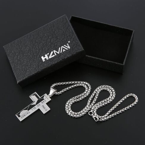 HZMAN Basketball Football Soccer Cross Pendant, I CAN DO All Things Strength Bible Verse Stainless Steel Necklace in Kuwait