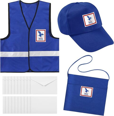 Hicarer Mailman Costume Adult Mail Carrier Costume Kit Halloween Costume for Adults Career Cosplay Halloween Postal Costume in Saudi Arabia