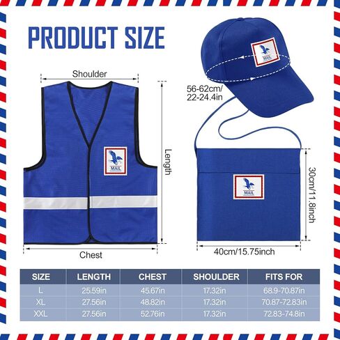 Hicarer Mailman Costume Adult Mail Carrier Costume Kit Halloween Costume for Adults Career Cosplay Halloween Postal Costume in Saudi Arabia