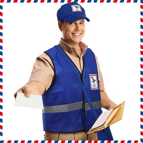 Hicarer Mailman Costume Adult Mail Carrier Costume Kit Halloween Costume for Adults Career Cosplay Halloween Postal Costume in Saudi Arabia