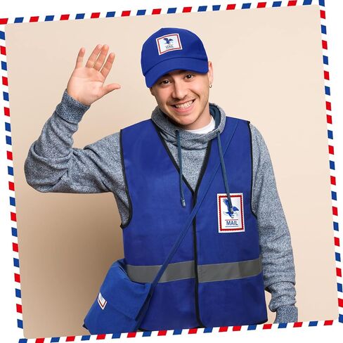 Hicarer Mailman Costume Adult Mail Carrier Costume Kit Halloween Costume for Adults Career Cosplay Halloween Postal Costume in Saudi Arabia