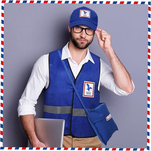 Hicarer Mailman Costume Adult Mail Carrier Costume Kit Halloween Costume for Adults Career Cosplay Halloween Postal Costume in Saudi Arabia