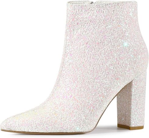 Perphy Women's Chunky Heels Ankle Boots Glitter | Sparkly, Fall/Winter, Zip up, Wedding Party Dress Shoes, Evening, Date Night with Dresses, Jeans in Saudi Arabia