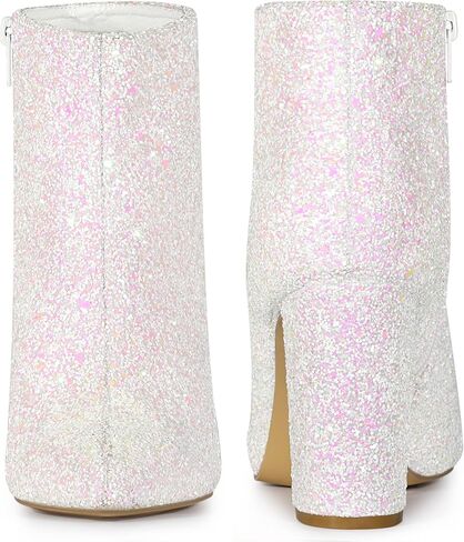 Perphy Women's Chunky Heels Ankle Boots Glitter | Sparkly, Fall/Winter, Zip up, Wedding Party Dress Shoes, Evening, Date Night with Dresses, Jeans in Saudi Arabia