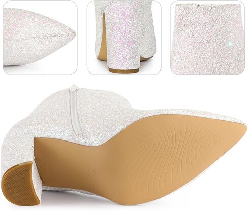 Perphy Women's Chunky Heels Ankle Boots Glitter | Sparkly, Fall/Winter, Zip up, Wedding Party Dress Shoes, Evening, Date Night with Dresses, Jeans in Saudi Arabia