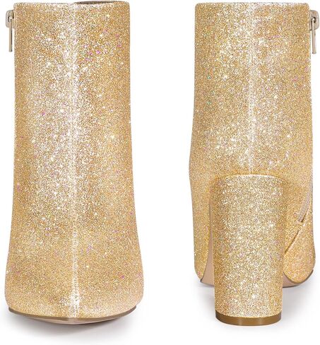 Perphy Women's Chunky Heels Ankle Boots Glitter | Sparkly, Fall/Winter, Zip up, Wedding Party Dress Shoes, Evening, Date Night with Dresses, Jeans in Kuwait